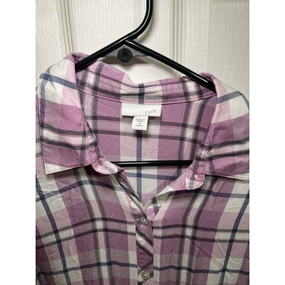 J. Jill Women's MP Purple Plaid Top Tunic Shirt Button Front Long Sleeve Light - Picture 3 of 4
